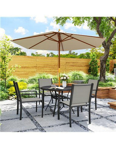 Outsunny 5 Piece Garden Furniture Set, Garden Dining Set with Round Table and 4 Stackable Chairs, Steel Frame, for Outdoor, Pati