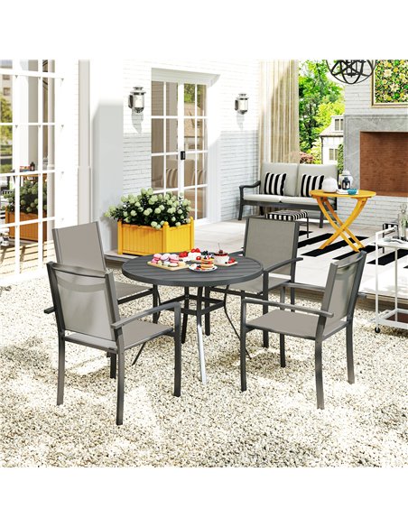 Outsunny 5 Piece Garden Furniture Set, Garden Dining Set with Round Table and 4 Stackable Chairs, Steel Frame, for Outdoor, Pati - pic 160562 | FastDaddyshop