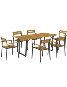 Outsunny Seven-Piece Wood Panel Patio Dining Set - Brown/Black