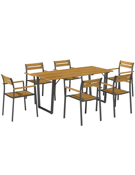 Outsunny Seven-Piece Wood Panel Patio Dining Set - Brown/Black - pic 160563 | FastDaddyshop