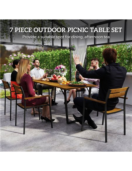 Outsunny Seven-Piece Wood Panel Patio Dining Set - Brown/Black - pic 160566 | FastDaddyshop