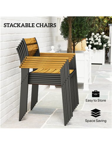 Outsunny Seven-Piece Wood Panel Patio Dining Set - Brown/Black