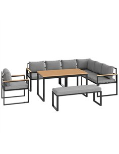 Outsunny Six Piece L Shaped Garden Furniture Set with 3 Loveseats - Natural Wood Finish