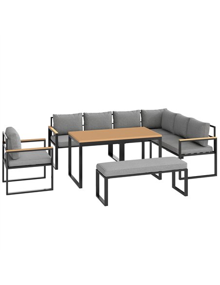 Outsunny Six Piece L Shaped Garden Furniture Set with 3 Loveseats - Natural Wood Finish - pic 160572 | FastDaddyshop