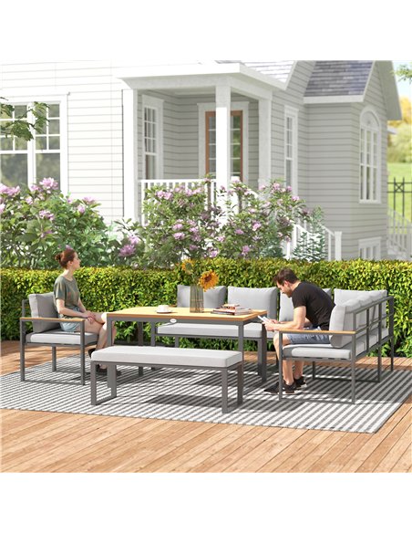 Outsunny Six Piece L Shaped Garden Furniture Set with 3 Loveseats - Natural Wood Finish - pic 160573 | FastDaddyshop