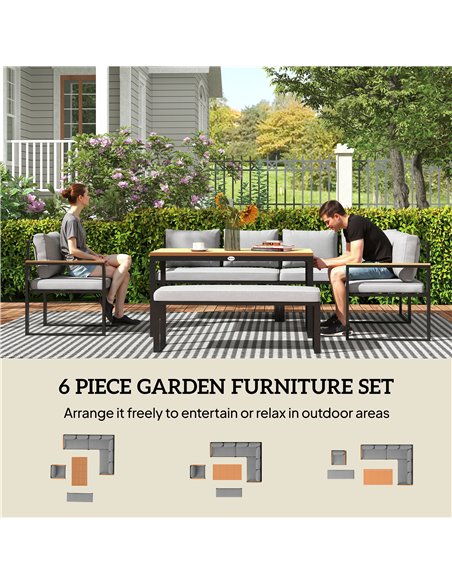 Outsunny Six Piece L Shaped Garden Furniture Set with 3 Loveseats - Natural Wood Finish - pic 160575 | FastDaddyshop