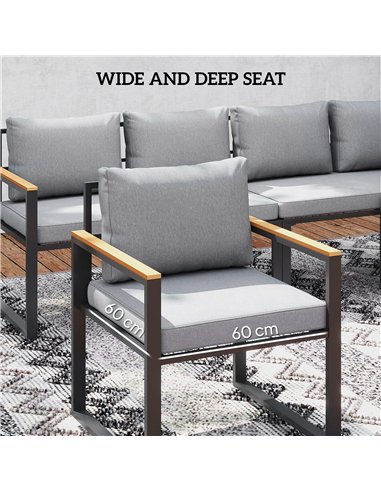 Outsunny Six Piece L Shaped Garden Furniture Set with 3 Loveseats - Natural Wood Finish