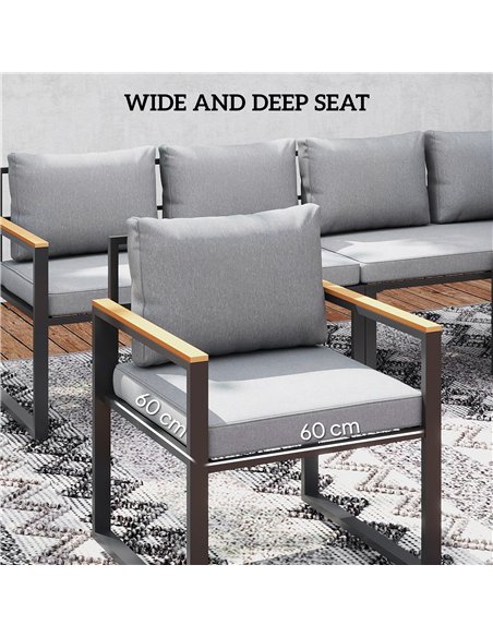 Outsunny Six Piece L Shaped Garden Furniture Set with 3 Loveseats - Natural Wood Finish - pic 160576 | FastDaddyshop
