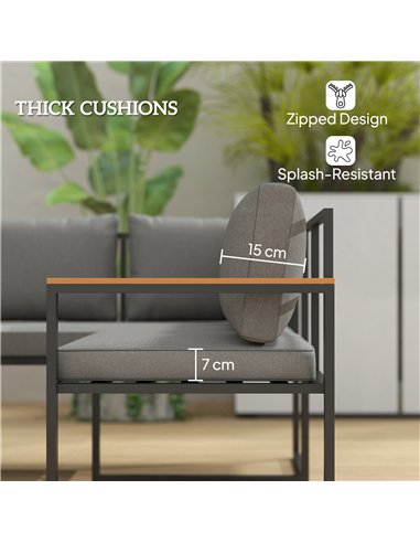 Outsunny Six Piece L Shaped Garden Furniture Set with 3 Loveseats - Natural Wood Finish