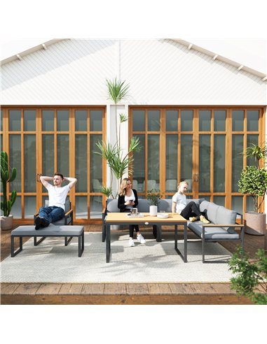 Outsunny Six Piece L Shaped Garden Furniture Set with 3 Loveseats - Natural Wood Finish