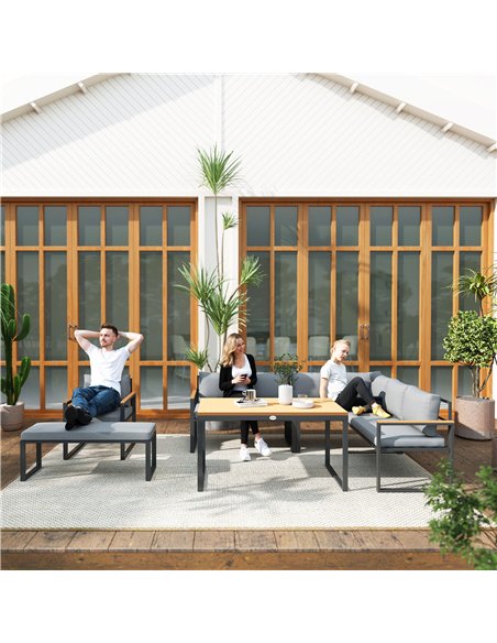 Outsunny Six Piece L Shaped Garden Furniture Set with 3 Loveseats - Natural Wood Finish - pic 160580 | FastDaddyshop