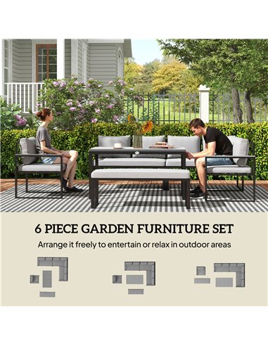 Outsunny Six Piece L Shaped Garden Furniture Set with 3 Loveseats - Grey