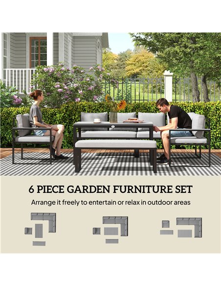Outsunny Six Piece L Shaped Garden Furniture Set with 3 Loveseats - Grey - pic 160584 | FastDaddyshop