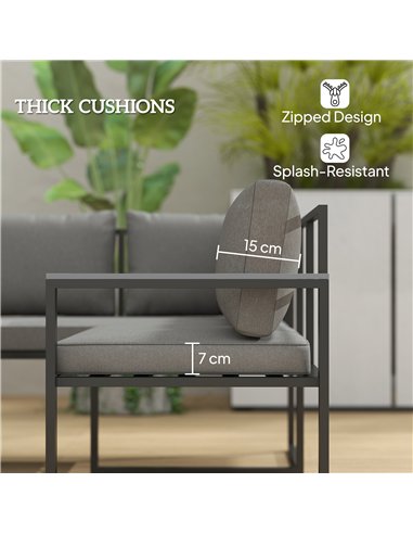 Outsunny Six Piece L Shaped Garden Furniture Set with 3 Loveseats - Grey