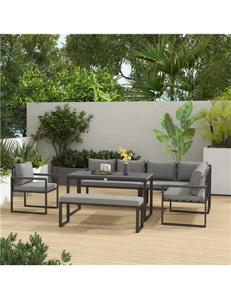 Outsunny Six Piece L Shaped Garden Furniture Set with 3 Loveseats - Grey - pic 160589 | FastDaddyshop