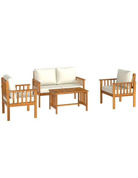 Outsunny Four-Piece Acacia Wood Garden Sofa Set - Teak/Cream - pic 160590 | FastDaddyshop