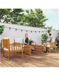 Outsunny Four-Piece Acacia Wood Garden Sofa Set - Teak/Cream 2