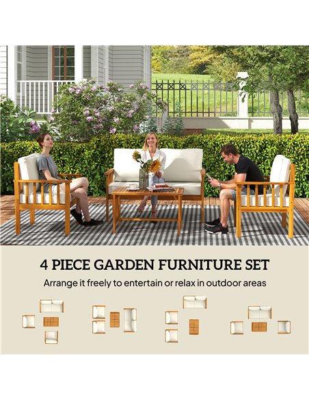 Outsunny Four-Piece Acacia Wood Garden Sofa Set - Teak/Cream - pic 160593 | FastDaddyshop