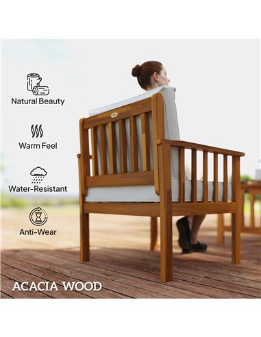 Outsunny Four-Piece Acacia Wood Garden Sofa Set - Teak/Cream
