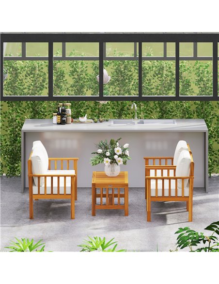 Outsunny Four-Piece Acacia Wood Garden Sofa Set - Teak/Cream - pic 160597 | FastDaddyshop