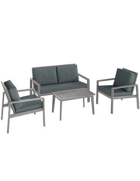 Outsunny 4-Piece Wooden Garden Furniture Set with Cushions - Light Grey - pic 160599 | FastDaddyshop