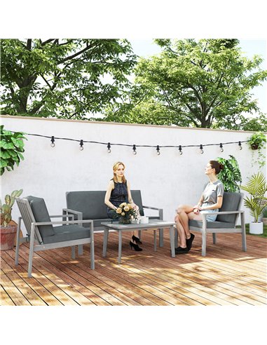 Outsunny 4-Piece Wooden Garden Furniture Set with Cushions - Light Grey