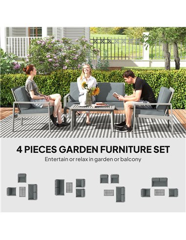 Outsunny 4-Piece Wooden Garden Furniture Set with Cushions - Light Grey