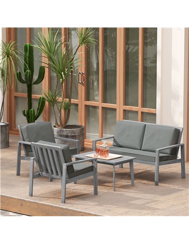 Outsunny 4-Piece Wooden Garden Furniture Set with Cushions - Light Grey