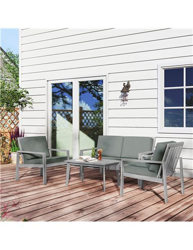 Outsunny 4-Piece Wooden Garden Furniture Set with Cushions - Light Grey