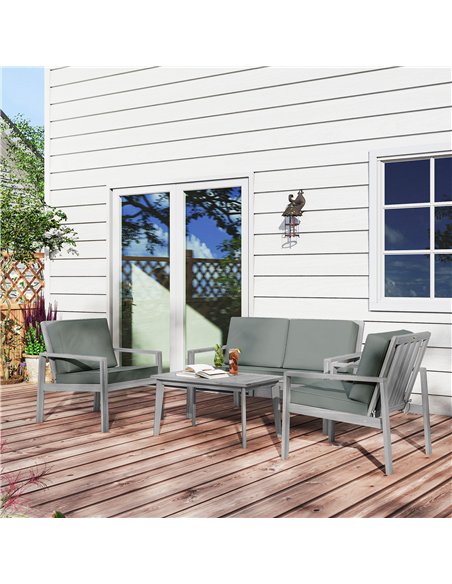 Outsunny 4-Piece Wooden Garden Furniture Set with Cushions - Light Grey - pic 160607 | FastDaddyshop
