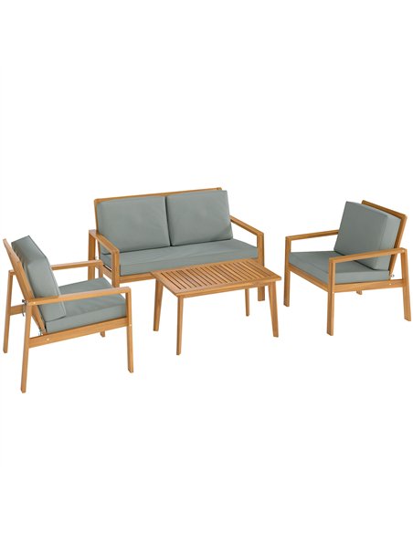 Outsunny 4-Piece Wooden Garden Furniture Set with Cushions - Teak - pic 160608 | FastDaddyshop