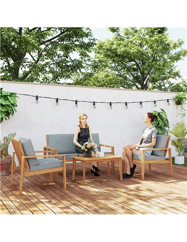 Outsunny 4-Piece Wooden Garden Furniture Set with Cushions - Teak