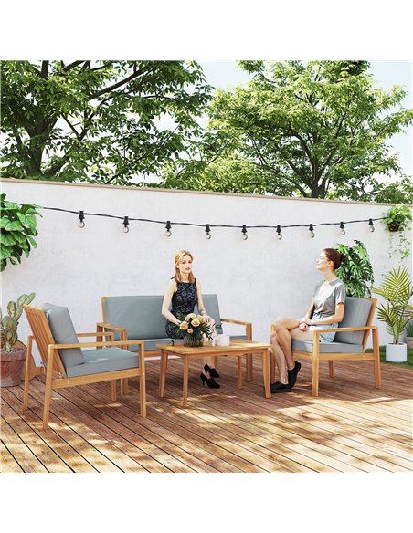 Outsunny 4-Piece Wooden Garden Furniture Set with Cushions - Teak - pic 160609 | FastDaddyshop