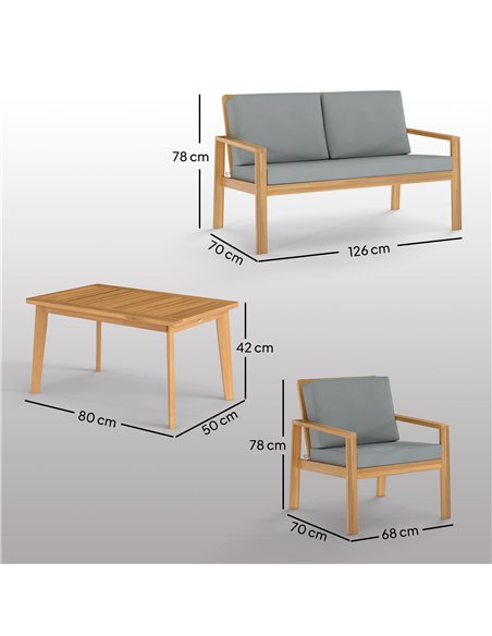 Outsunny 4-Piece Wooden Garden Furniture Set with Cushions - Teak - pic 160610 | FastDaddyshop
