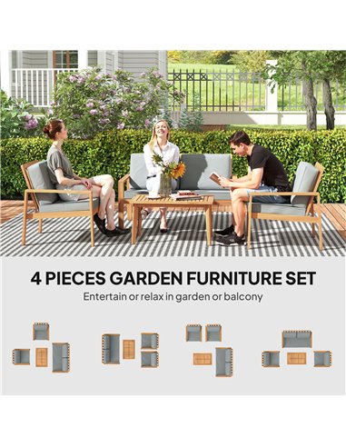 Outsunny 4-Piece Wooden Garden Furniture Set with Cushions - Teak