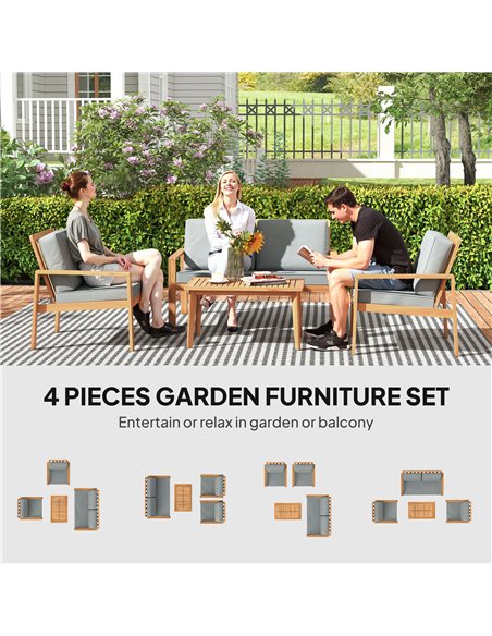Outsunny 4-Piece Wooden Garden Furniture Set with Cushions - Teak - pic 160611 | FastDaddyshop