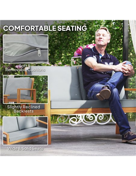 Outsunny 4-Piece Wooden Garden Furniture Set with Cushions - Teak - pic 160613 | FastDaddyshop
