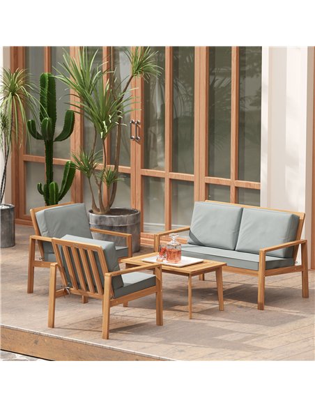 Outsunny 4-Piece Wooden Garden Furniture Set with Cushions - Teak - pic 160615 | FastDaddyshop