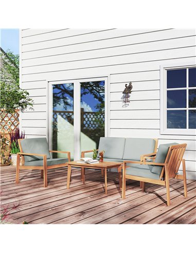 Outsunny 4-Piece Wooden Garden Furniture Set with Cushions - Teak