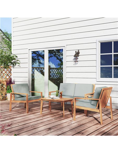 Outsunny 4-Piece Wooden Garden Furniture Set with Cushions - Teak - pic 160616 | FastDaddyshop