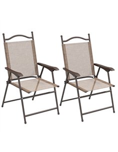 Outsunny Set of Two Folding Garden Chairs, with Fabric Mesh Seats - Mixed Brown