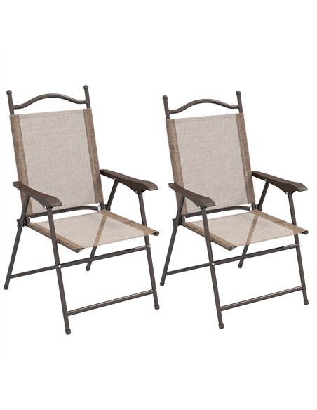 Outsunny Set of Two Folding Garden Chairs, with Fabric Mesh Seats - Mixed Brown - pic 160617 | FastDaddyshop