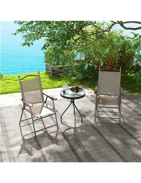 Outsunny Set of Two Folding Garden Chairs, with Fabric Mesh Seats - Mixed Brown - pic 160618 | FastDaddyshop