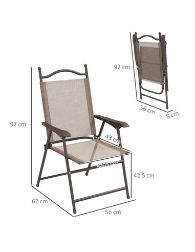 Outsunny Set of Two Folding Garden Chairs, with Fabric Mesh Seats - Mixed Brown