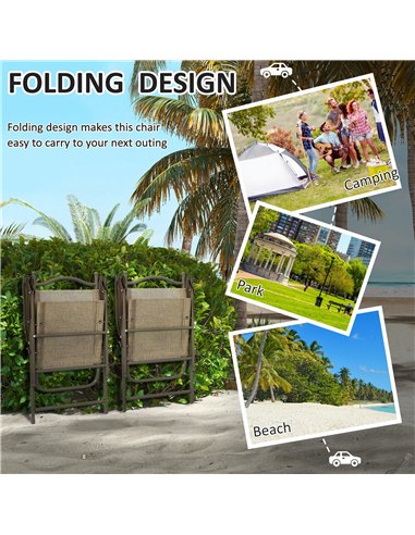 Outsunny Set of Two Folding Garden Chairs, with Fabric Mesh Seats - Mixed Brown
