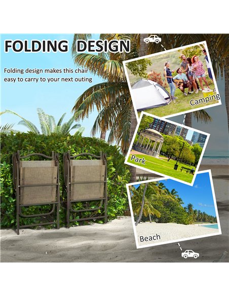 Outsunny Set of Two Folding Garden Chairs, with Fabric Mesh Seats - Mixed Brown - pic 160620 | FastDaddyshop