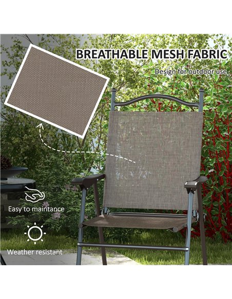 Outsunny Set of Two Folding Garden Chairs, with Fabric Mesh Seats - Mixed Brown - pic 160621 | FastDaddyshop