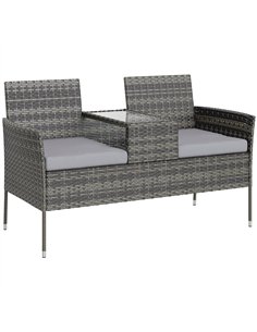 Outsunny Two-Seat Rattan Chair, with Middle Table - Charcoal Grey
