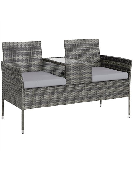 Outsunny Two-Seat Rattan Chair, with Middle Table - Charcoal Grey - pic 160635 | FastDaddyshop