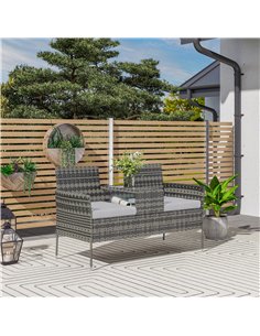 Outsunny Two-Seat Rattan Chair, with Middle Table - Charcoal Grey 2